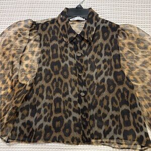 Zara Animal Print Sheer Blouse